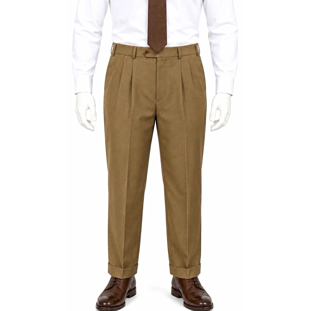BROOKS BROTHERS Men's NEW Brown Wool Twill Dress Pants 36 Pleated Cuffed